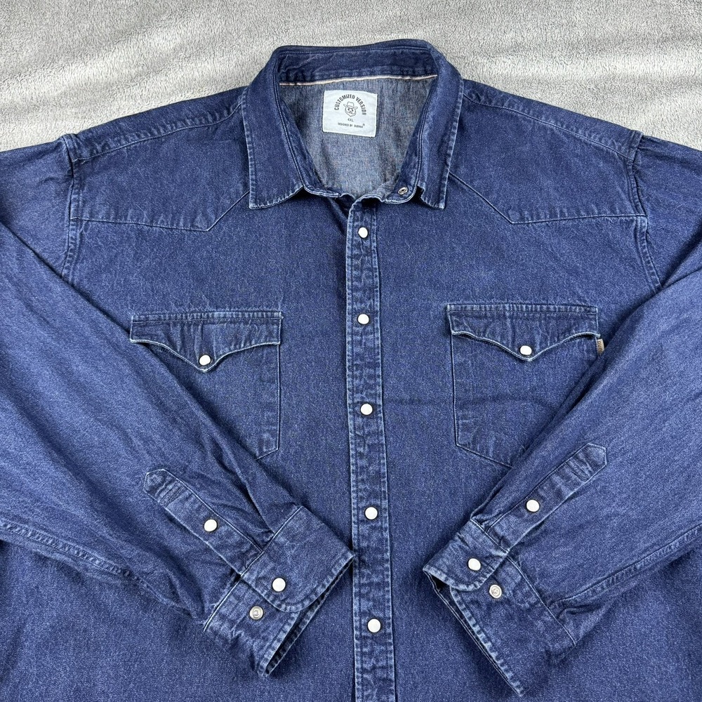 DUBINIK Custom Version Shirt Men's 4XL Dark Denim Western Pearl Snap Pockets